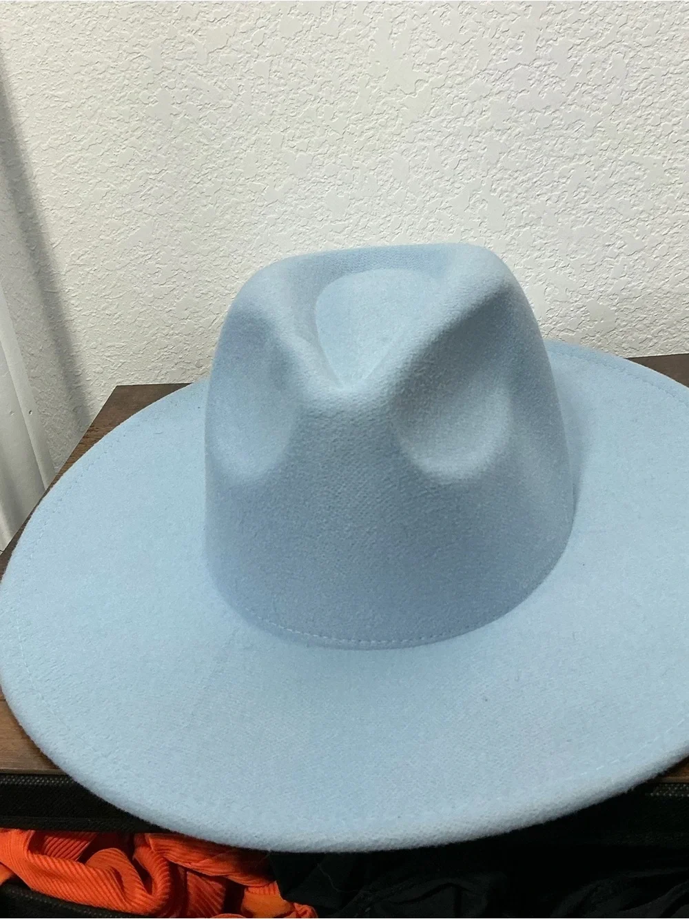 Light Blue Wide Brim Fedora Hat